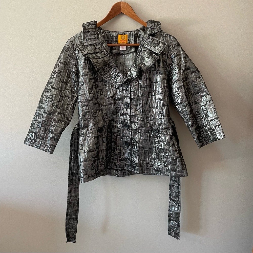 Ruby Rd Metallic Ruffle Collar Jacket 8 Petite - Picture 3 of 10